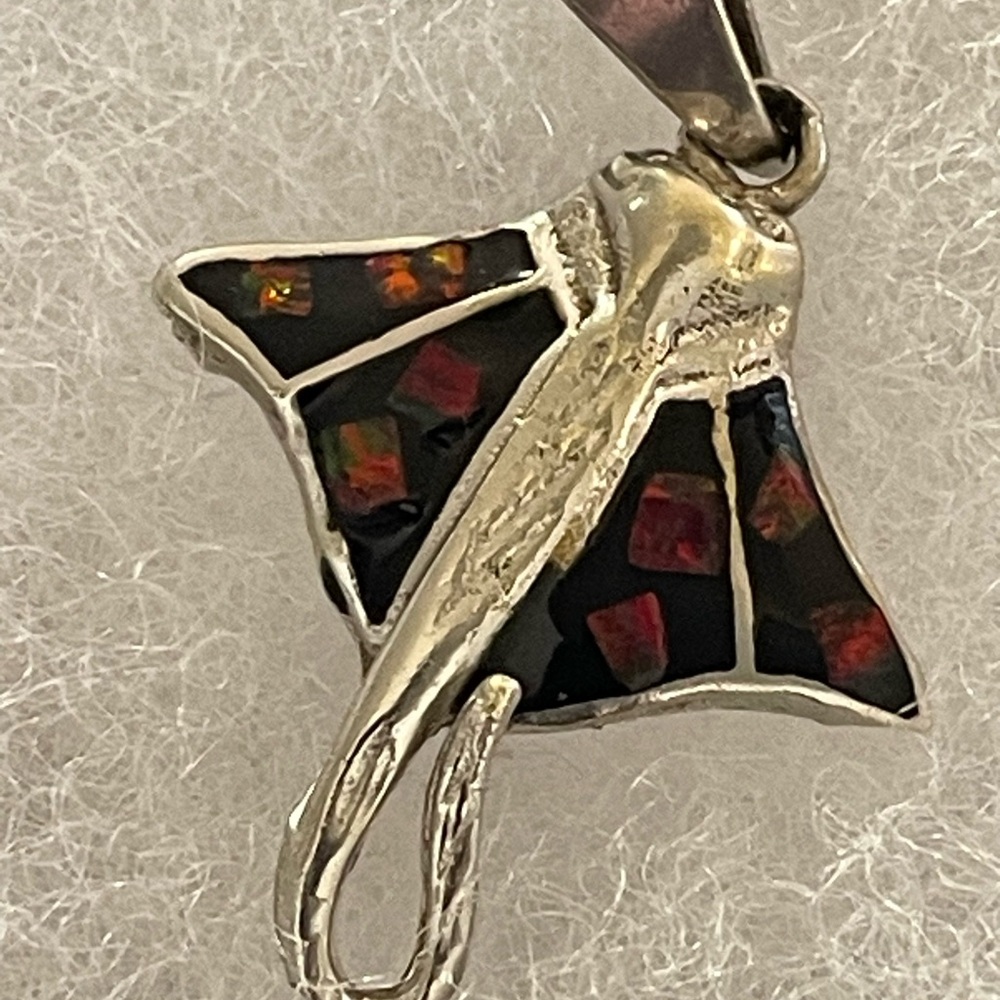 Sterling Silver Black Mosaic Manta Ray Pendant